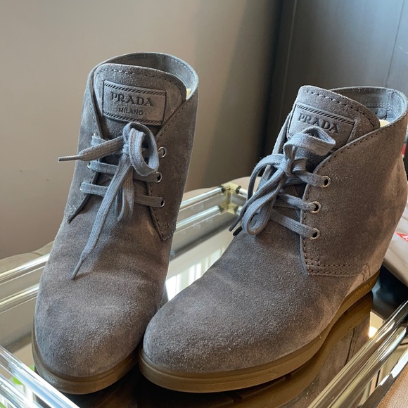 Prada grey suede wedge platform boots - Picture 1 of 6